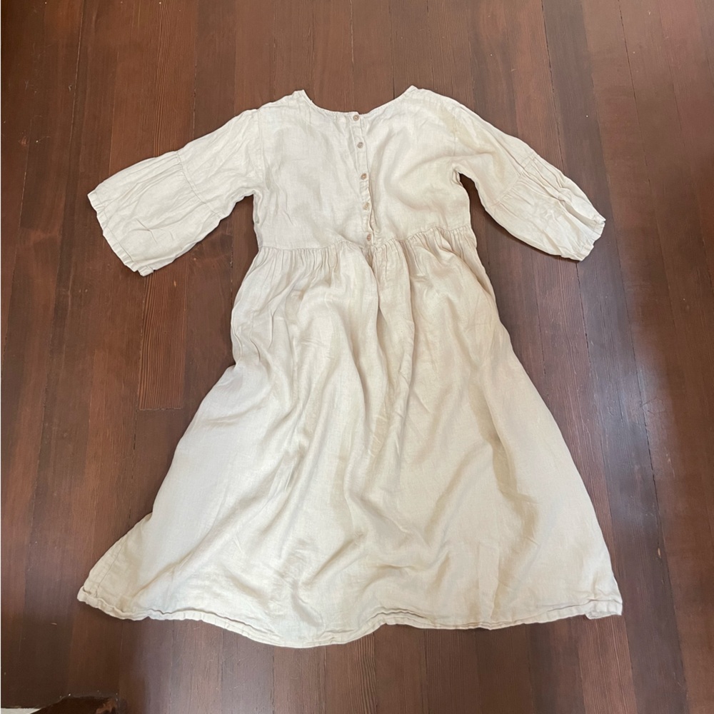 Cream Ruched Sundress with Bishop Sleeves